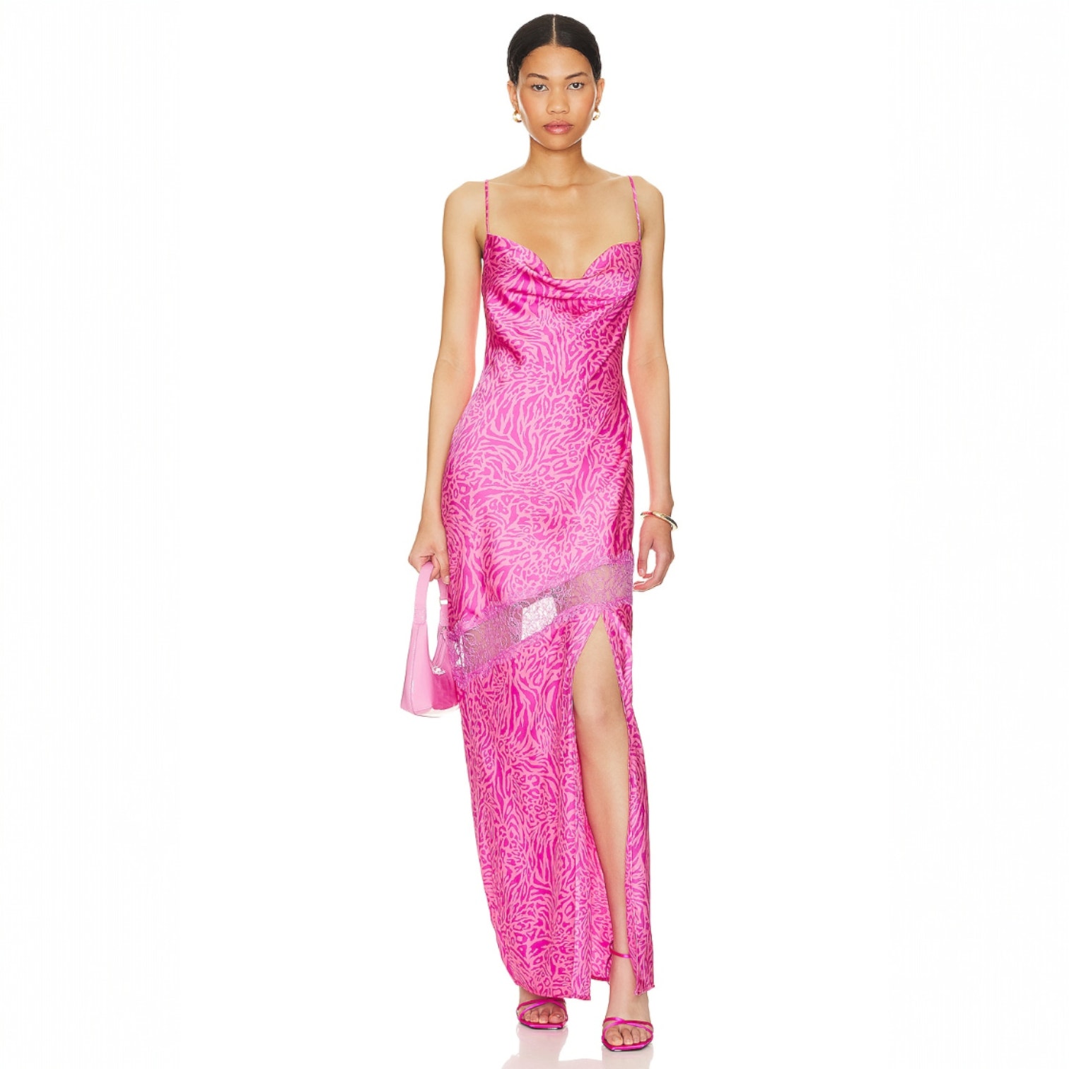 Lovers + Friends Loxie Gown Maxi Slip Dress Animal Print Satin Size Xs New
